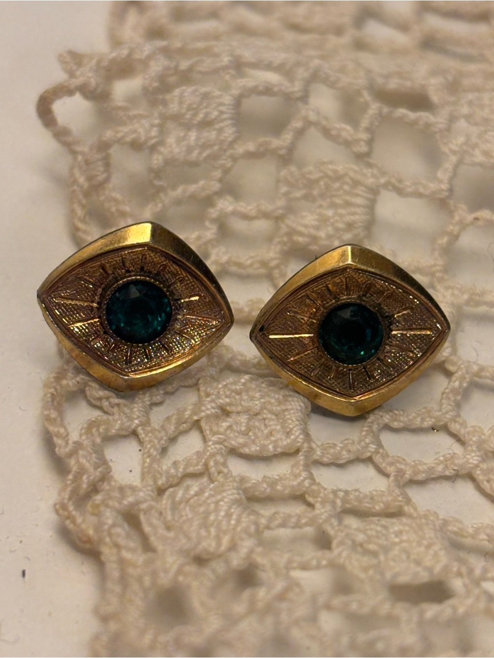 Unique Gold tone and Green rhinestone earrings using vintage up-cycled findings